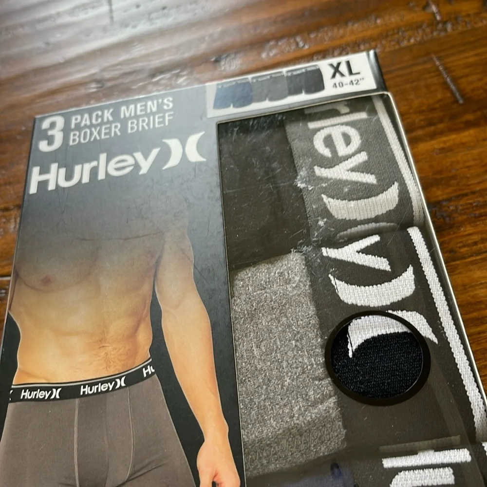 Hurley 3 Pack Boxer Briefs XL All Black, Grey, Blue